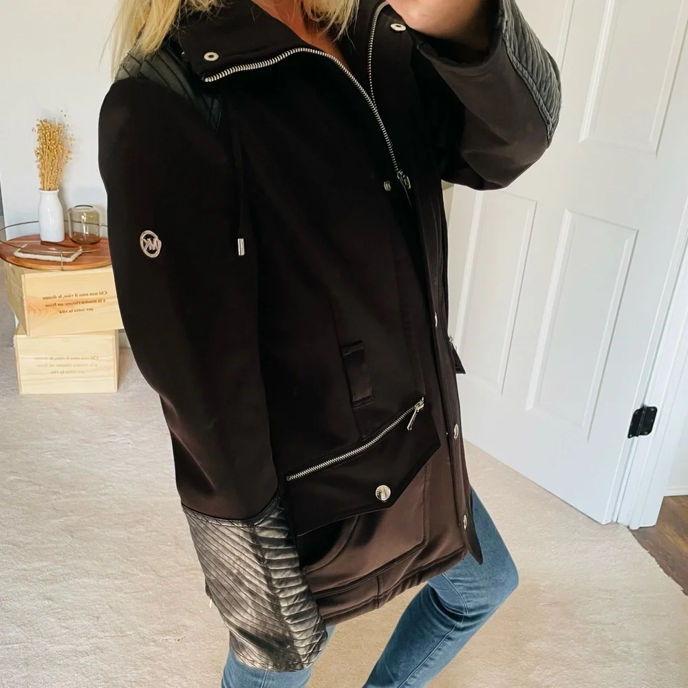 MICHAEL Michael Kors Quilted Sleeve Waterproof Coat Black Size Small - Picture 5 of 7